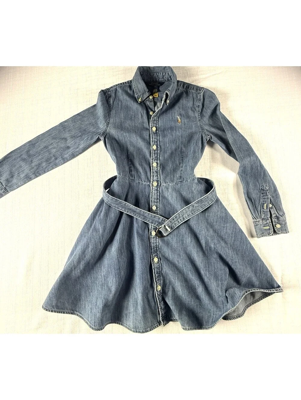 Polo Ralph Lauren Girls Denim Shirt Dress Belted Blue  Pony Logo  Size 10